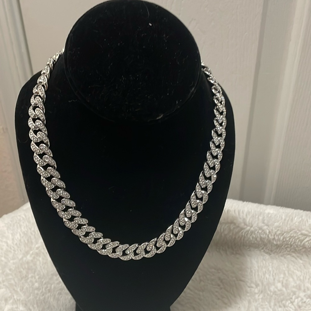 Diamond encrusted silver plated necklace